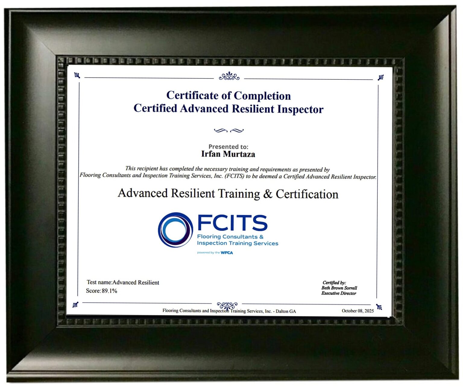 FCITS CERTIFICATE 2025 with frame